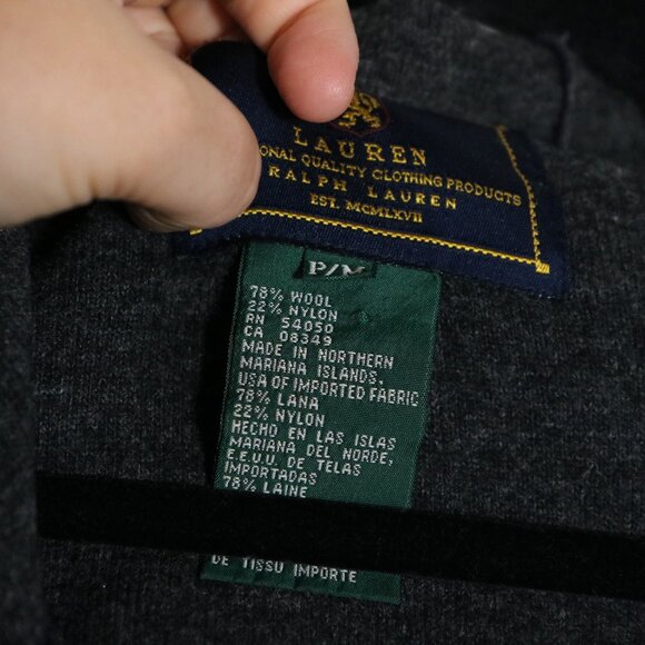 Lauren Ralph Lauren Vintage 90s Navy Wool Gold Toggle Hooded Jacket PM Classic - Picture 4 of 7